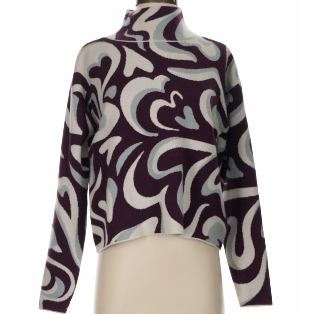 Anthropologie Carys Mock Neck Cropped Sweater in Plum Heart Print